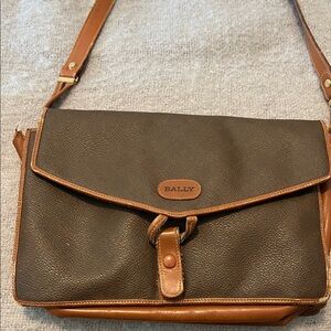 Bally Dark Brown Messenger Bag with Tan Leather Trim